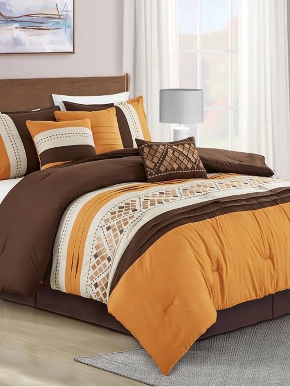 Brown and Orange Geometric 3 piece Comforter Set